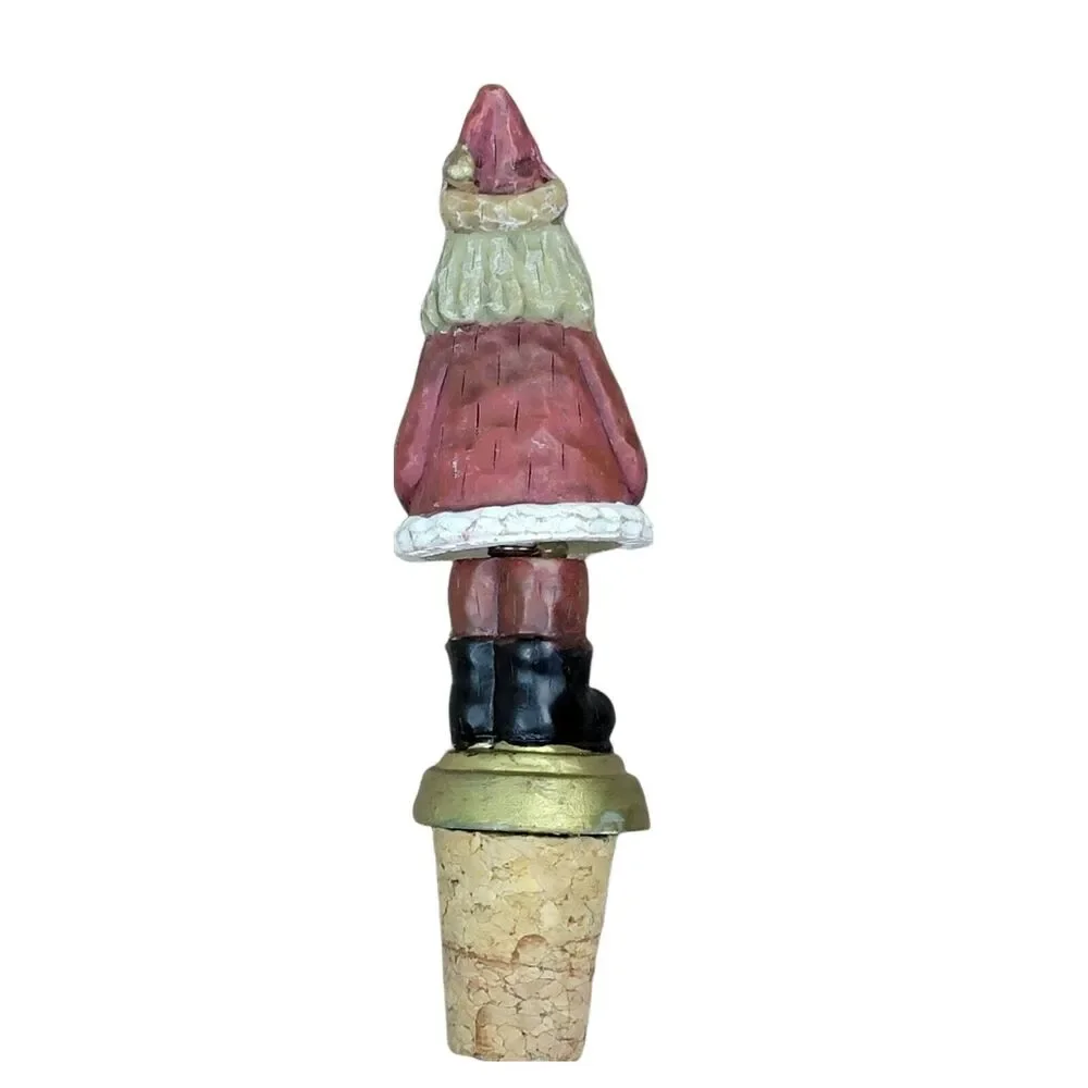 VTG 2000s Christmas Wine Bottle Stoppers Set 2 Pc Santa Reindeer Bobblehead Gift